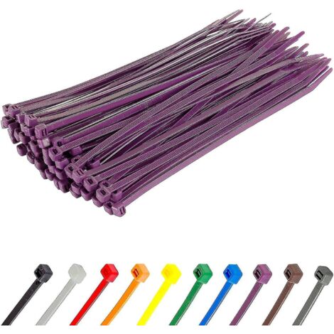 Colliers de serrage argentés longs et résistants, 370 mm x 4,8 mm, lot de 100, en nylon de qualité supérieure, fermeture éclair 200 mm x 4,8 mm, violet