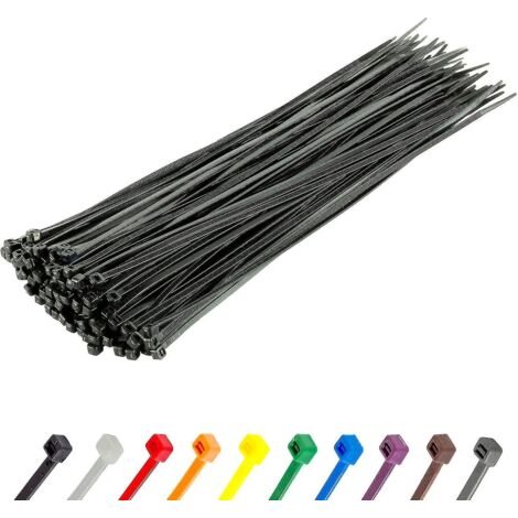 Colliers de serrage argentés longs et résistants, 370 mm x 4,8 mm, lot de 100, en nylon de qualité supérieure, fermeture éclair 300 mm x 3,6 mm, noir
