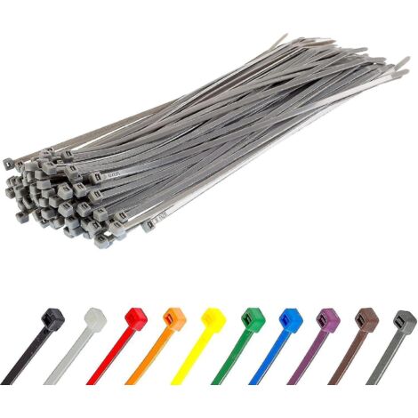 Colliers de serrage argentés longs et résistants, 370 mm x 4,8 mm, lot de 100, en nylon de qualité supérieure, fermeture éclair 300 mm x 4,8 mm, argent