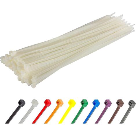 Colliers de serrage argentés longs et résistants, 370 mm x 4,8 mm, lot de 100, en nylon de qualité supérieure, fermeture éclair 300 mm x 4,8 mm, blanc