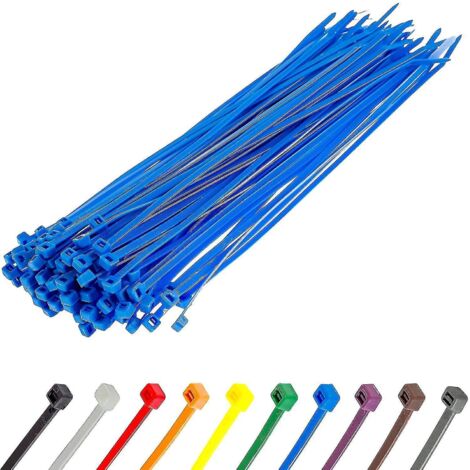 Colliers de serrage argentés longs et résistants, 370 mm x 4,8 mm, lot de 100, en nylon de qualité supérieure, fermeture éclair 300 mm x 4,8 mm, bleu