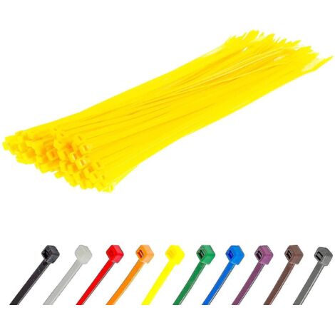 Colliers de serrage argentés longs et résistants, 370 mm x 4,8 mm, lot de 100, en nylon de qualité supérieure, fermeture éclair 300 mm x 4,8 mm, jaune