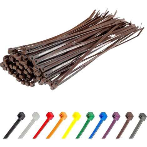 Colliers de serrage argentés longs et résistants, 370 mm x 4,8 mm, lot de 100, en nylon de qualité supérieure, fermeture éclair 300 mm x 4,8 mm, marron
