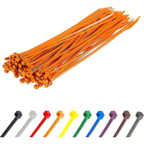 Colliers de serrage argentés longs et résistants, 370 mm x 4,8 mm, lot de 100, en nylon de qualité supérieure, fermeture éclair 300 mm x 4,8 mm, orange