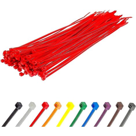 Colliers de serrage argentés longs et résistants, 370 mm x 4,8 mm, lot de 100, en nylon de qualité supérieure, fermeture éclair 300 mm x 4,8 mm, rouge