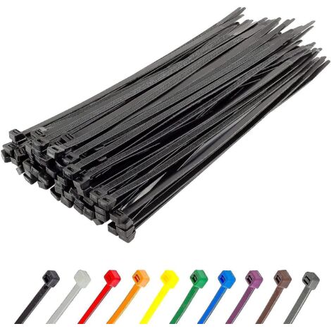Colliers de serrage argentés longs et résistants, 370 mm x 4,8 mm, lot de 100, en nylon de qualité supérieure, fermeture éclair 300 mm x 7,6 mm, noir