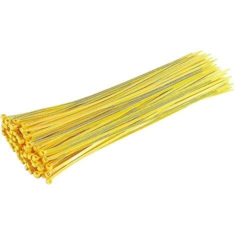 Colliers de serrage argentés longs et résistants, 370 mm x 4,8 mm, lot de 100, en nylon de qualité supérieure, fermeture éclair jaune - 370 mm x 4,8 mm