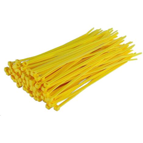 Colliers de serrage argentés longs et résistants, 370 mm x 4,8 mm, lot de 100, fermeture éclair en nylon de qualité supérieure - 200 mm x 2,5 mm - Jaune