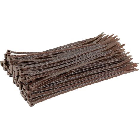 Colliers de serrage argentés longs et résistants, 370 mm x 4,8 mm, lot de 100, fermeture éclair en nylon de qualité supérieure - 200 mm x 2,5 mm - Marron
