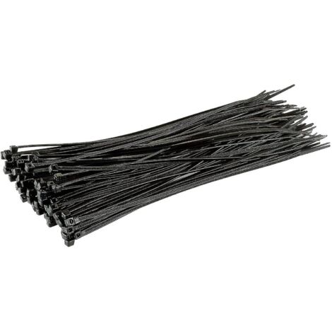 Colliers de serrage argentés longs et résistants, 370 mm x 4,8 mm, lot de 100, fermeture éclair en nylon de qualité supérieure - 200 mm x 2,5 mm - Noir
