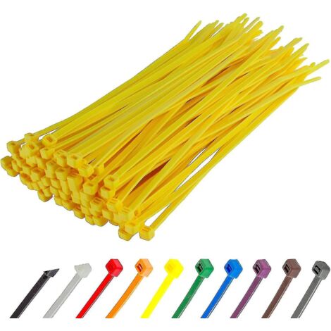 Colliers de serrage argentés longs et résistants, 370 mm x 4,8 mm, lot de 100, fermeture éclair en nylon de qualité supérieure - 200 mm x 4,8 mm - Jaune