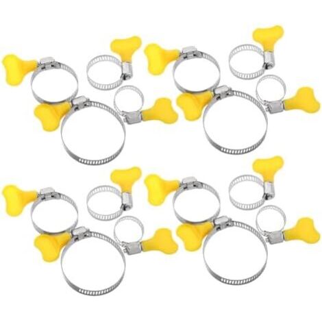 Colliers de Serrage Assortiment 10-16 Mm à 32-44 en Acier Inoxydable Lot 16 Poignée Plastique Jaune, Réglables Accessoire Tuyau pour Plomberie et Réparation Industrielle -