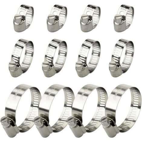 Colliers de serrage Colliers de serrage réglables en acier inoxydable Tuyaux d'entraînement à vis sans fin Colliers de serrage, paquet de 12 (10-16 mm , 16-25 mm , 21-44 mm)