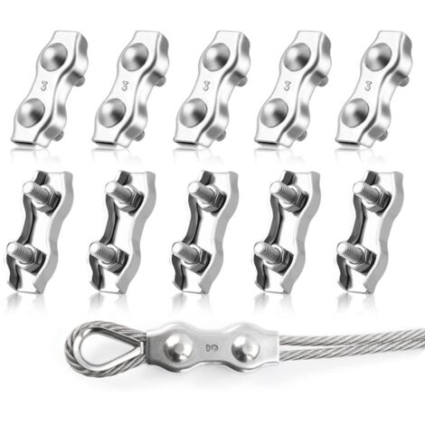 Colliers de serrage duplex M3, lot de 10, en acier inoxydable 304, pour câbles duplex, fixation de 3 mm pour cordes à linge et voiles d'ombrage.