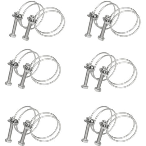 Colliers de serrage en acier inoxydable 304, double fil, fixation solide pour tuyaux et câbles, argent 13-19 mm (12 pièces)