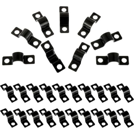 Colliers de Serrage en U 10 mm, 50 Pièces Colliers Métalliques à 2 Trous pour la Fixation de Tuyaux, Tuyau de Câble, Collier de Serrage pour Tuyau de Gaz et d'Eau (Noir)
