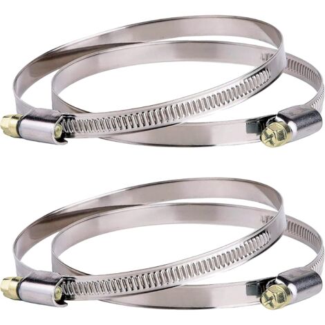 Colliers de serrage Inox - lot de 4 colliers de serrage avec entraînement par vis sans fin, plage de serrage 91-114 mm, largeur de 9 mm pour conduits et gaines de ventilation, VMC et Hotte de 100mm