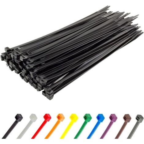 Colliers de serrage noirs longs et résistants, 300 mm x 7,6 mm, lot de 100, en plastique, avec mécanisme autobloquant sécurisé, pour la maison et le jardin.
