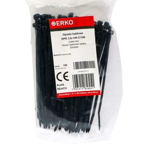 Colliers de serrage noirs OPK 140/3.6, lot de 100 pièces Erko