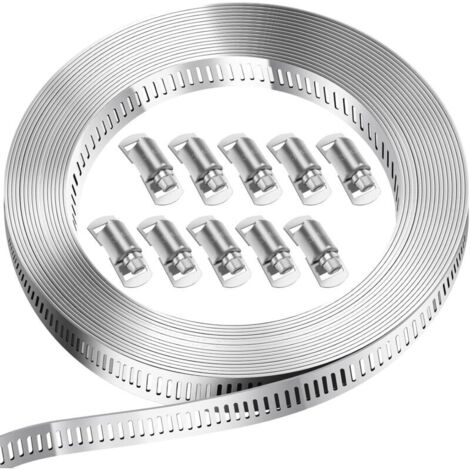 Colliers de serrage pour tuyau de 3 mètres, collier de tuyau en acier inoxydable 304 avec 10 clips, serre-tubes DIY pour tuyau de piscine, tuyau de gaz domestique, tuyau de jardin