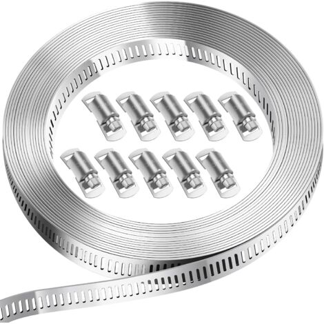 Colliers de serrage pour tuyau de 3 mètres, collier de tuyau en acier inoxydable 304 avec 10 clips, serre-tubes DIY pour tuyau de piscine, tuyau de gaz domestique, tuyau de jardin