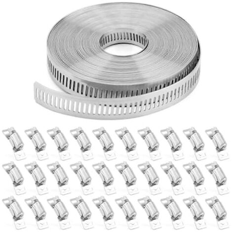 Colliers de serrage pour tuyaux, sangles + 30 fixations, colliers de serrage en acier inoxydable pour bricolage