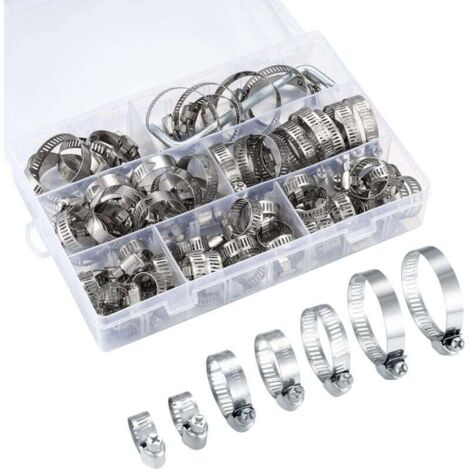 Colliers de serrage réglables, colliers de serrage, colliers de serrage en acier inoxydable, tubes de voiture, colliers de serrage pour piscine, 60pcs/8-38mm