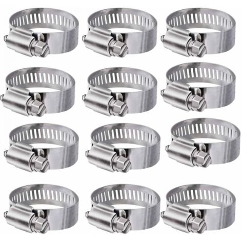 Colliers de serrage réglables en acier inoxydable 304, 12 pièces, clips de fixation pour conduites d'eau familiales, réservoirs d'essence, conduites de voiture (16-25 mm)