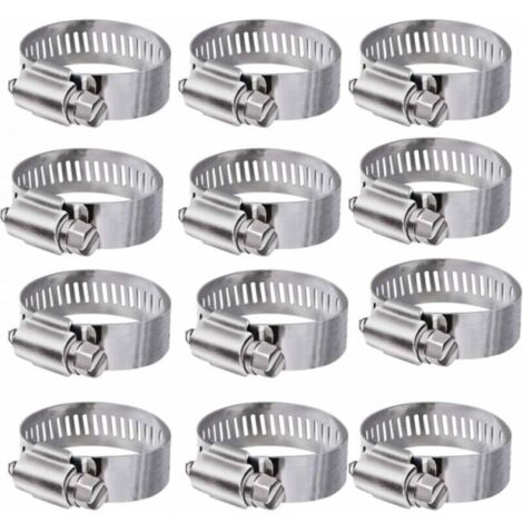 Colliers de serrage réglables en acier inoxydable 304, 12 pièces, clips de fixation pour conduites d'eau familiales, réservoirs d'essence, conduites de voiture (16-25 mm)
