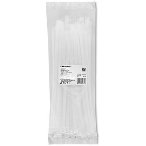 Colliers de serrage réutilisables Qoltec  7,2 x 300 mm  Nylon 66 UV  Blanc