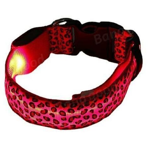Colliers, harnais et laisses pour chien, Collier de sécurité pour animaux de compagnie en nylon, à LED à imprimé léopard (pile,rouge, M)