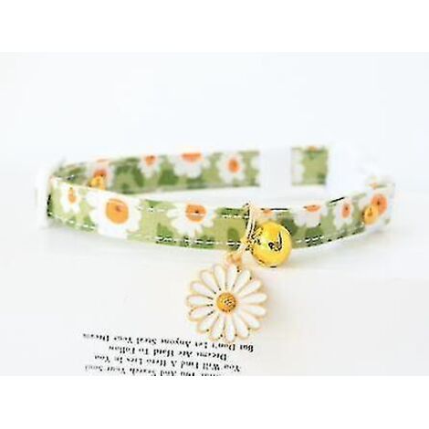 Colliers pour chats en coton, à ouverture facile, avec clochette et pendentif marguerite, taille S ajustable, vert.