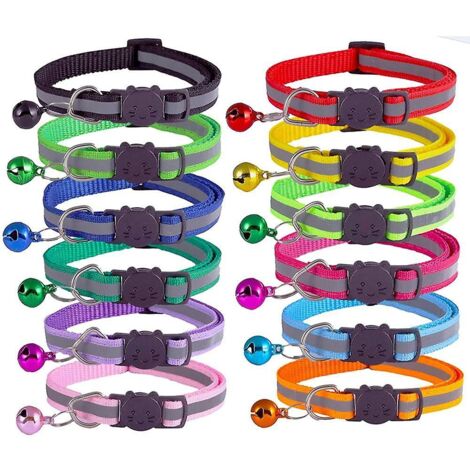 Colliers réfléchissants réglables pour chats avec clochettes - Lot de 12, accessoires personnalisés pour animaux de compagnie
