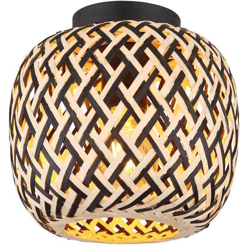 Globo - Plafonnier lampe de salon plafonnier métal noir mat d 20 cm bambou