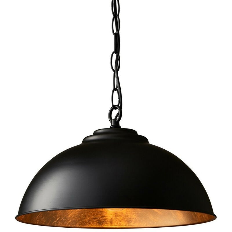 Colman - 1 Light Dome Ceiling Pendant Matt Black, Gold Leaf, E27 - Endon