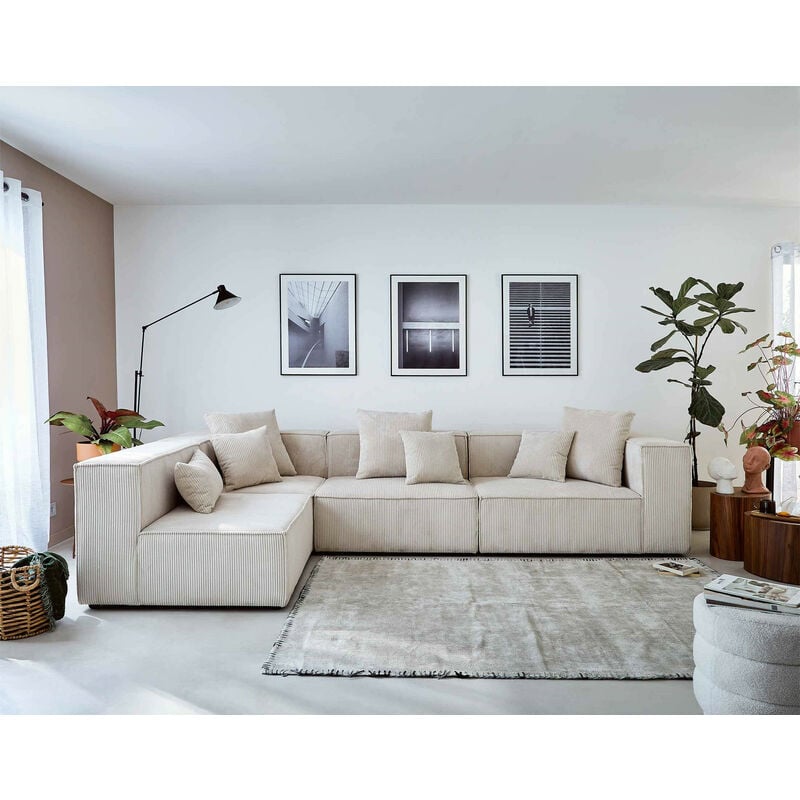Lisa Design - Colombine - canapé modulable d'angle gauche - 5 places - en velours côtelé - beige