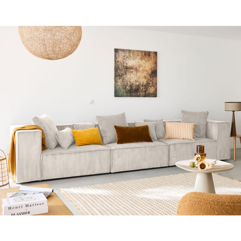 Lisa Design - Colombine - canapé modulable droit - 3 places - en velours côtelé - beige