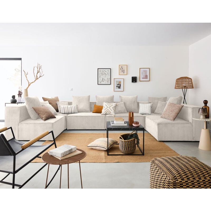 Lisa Design - Colombine - canapé modulable panoramique - 7 places - en velours côtelé - beige