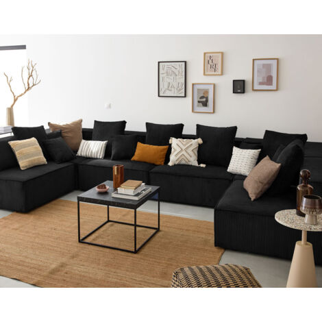 Colombine - modulare wohnlandschaft - 7 sitzplätze - aus cordstoff - schwarz