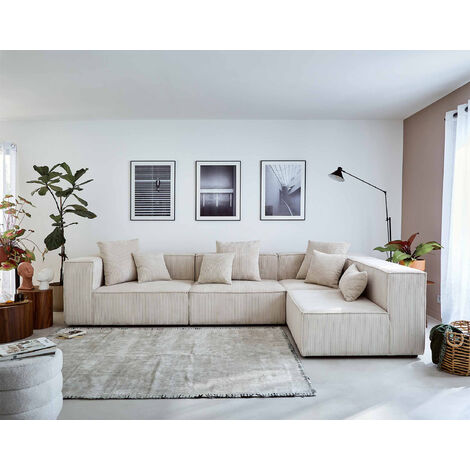 Colombine – modulares ecksofa rechts – 5-sitzer – aus cord - beige