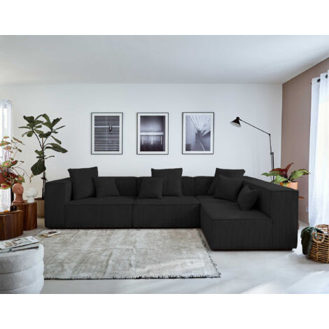 Colombine – modulares ecksofa rechts – 5-sitzer – aus cord - schwarz