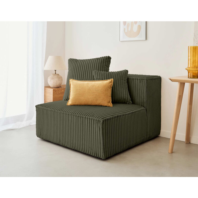 Lisa Design - Colombine - module d'assise sans accoudoirs - en velours côtelé grosses côtes - vert