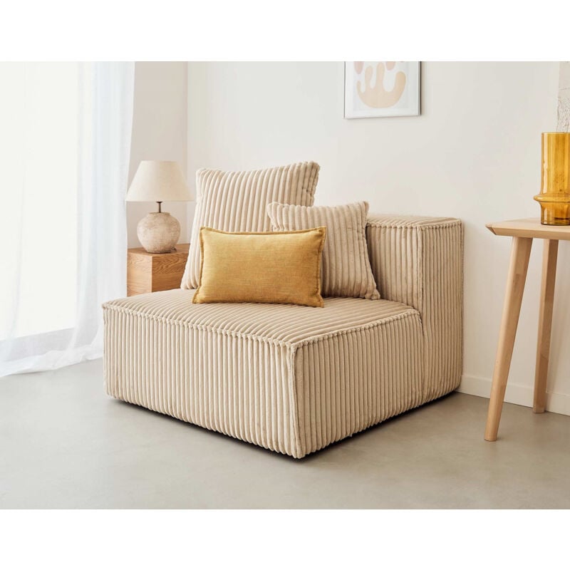 Lisa Design - Colombine - module d'assise sans accoudoirs - en velours côtelé grosses côtes - beige