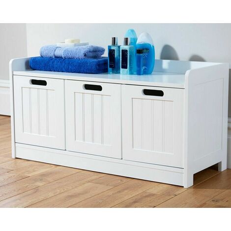 Colonial Bathroom 3 Drawer Bench Storage Seat Tong & Groove Effect - White