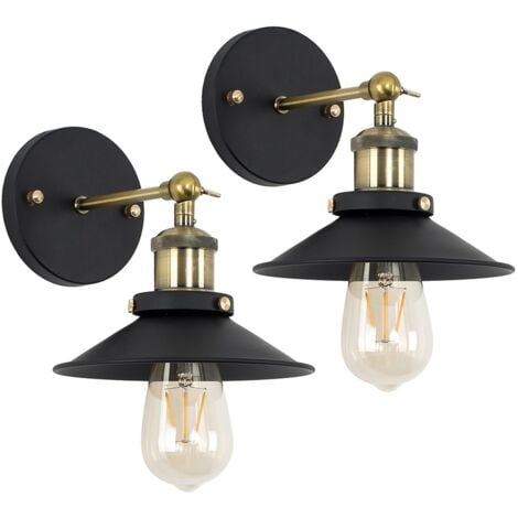 Colonial Pair of Industrial Style Black and Antique Brass Wall Lights