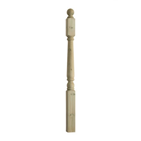 Colonial Turned Pine Newel Post with Ball Cap - 83 x 83 x 1250mm (1 Unit)