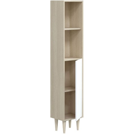 Colonna a terra arredo bagno 30 X 25 X 150 cm mensole anta reversibile ROVERE+BIANCO Verona 305088R