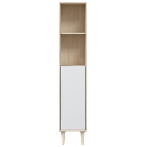 Colonna bagno 30x25x150 cm rovere chiaro e bianco lucido con anta e ripiani - California