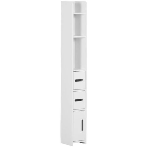 COLONNA BAGNO CON MENSOLE E ARMADIETTI. MOBILE ALTO SALVASPAZIO IN LEGNO 15X17X120CM. BIANCO