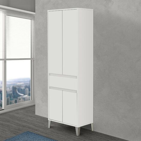 MOBILE BAGNO COLONNA Armadio Alto Lavanderia 2 Ante 1 Cassetto Bianco  Lucido EUR 179,00 - PicClick IT